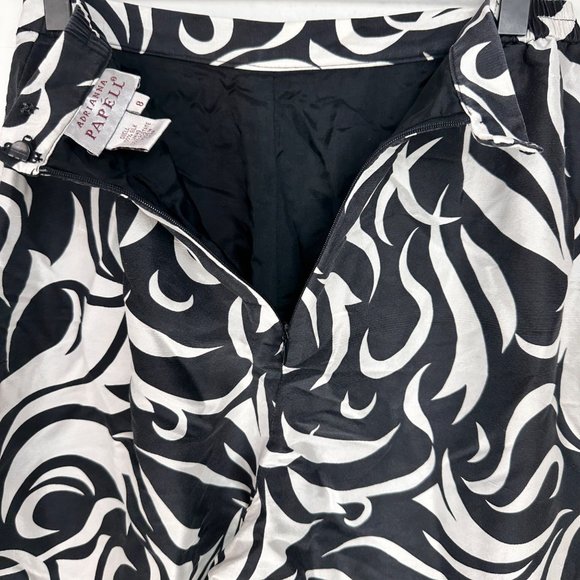Adrianna Papell Silk Black & White Cropped Print Pants 8 - Picture 5 of 7